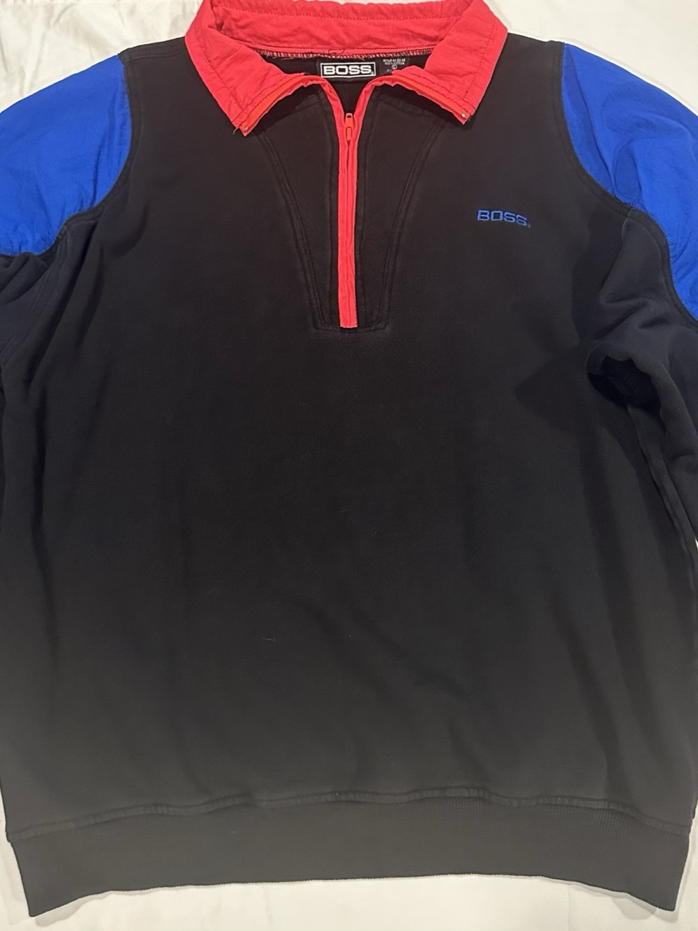 BOSS Color Block Quarter Zip Pullover in Black & Blue